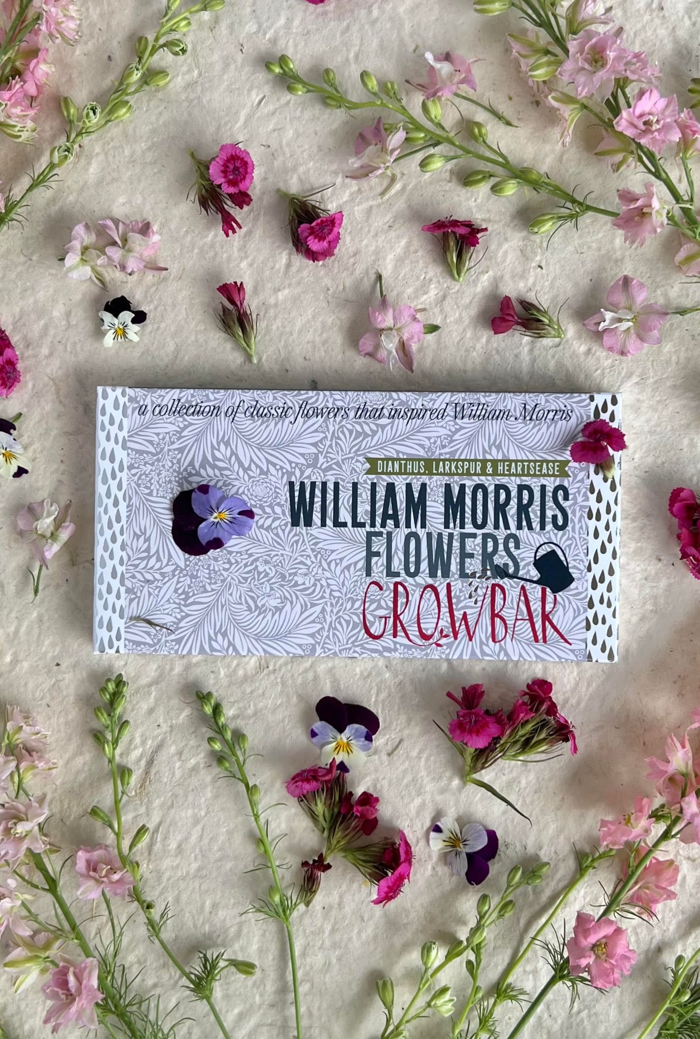 The William Morris Bar being shown with the different flowers from the bar.