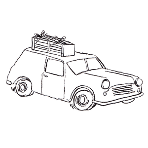 Illustration of a wooden crate on the roof of a car.