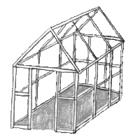 Illustration of an empty glass greenhouse.
