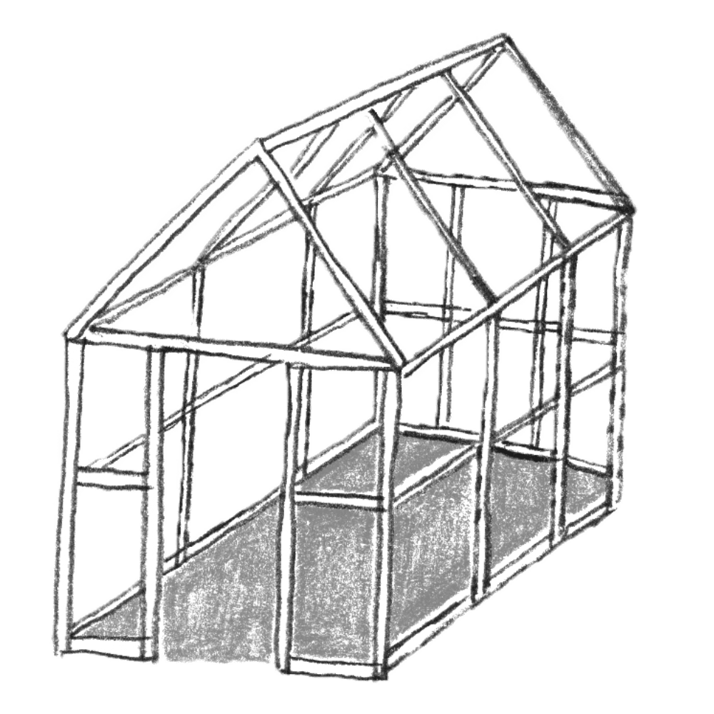 Illustration of an empty glass greenhouse.