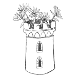 Illustration of flowers growing from the top of a castle.