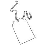 Illustration of a blank gift tag on string.
