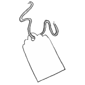 Illustration of a blank gift tag on string.