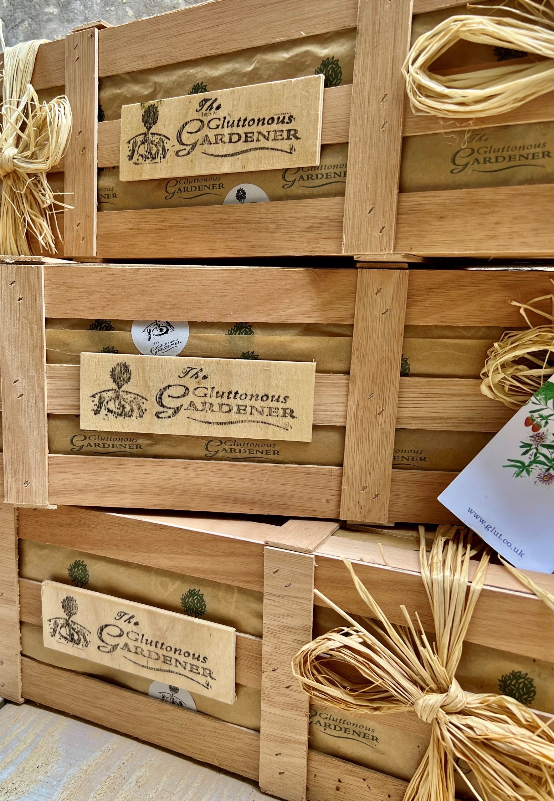 Close up of stacked wooden crates.