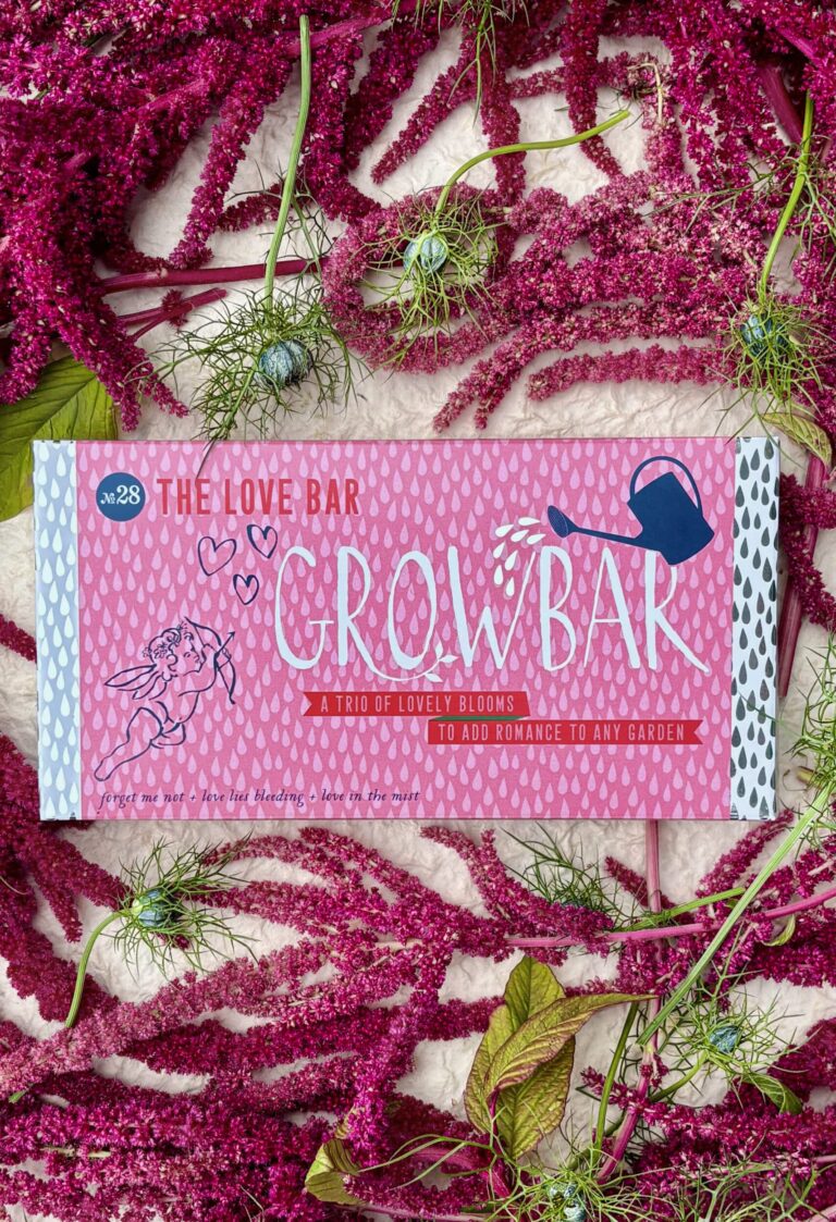 Grow a garden full of the most romantic flowers in with the Love Growbar. A gorgeous pink Love growbar on a background of love lies bleeding flowers.