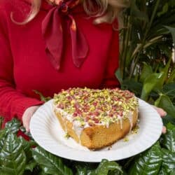 Looking for a gorgeous Valentine's day cake recipe? How about a heart shaped orange cake decorated with pomegranate seeds and pistachios.